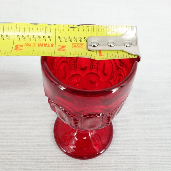 LE Smith Moon and Stars 5 Wine Glasses Goblets Amberina Ruby Red 4 1/2" Tall - Picture 5 of 9